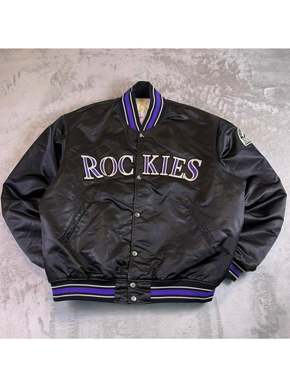 VTG 90s Starter Colorado Rockies Satin Bomber Jacket MLB Diamond Collection XL